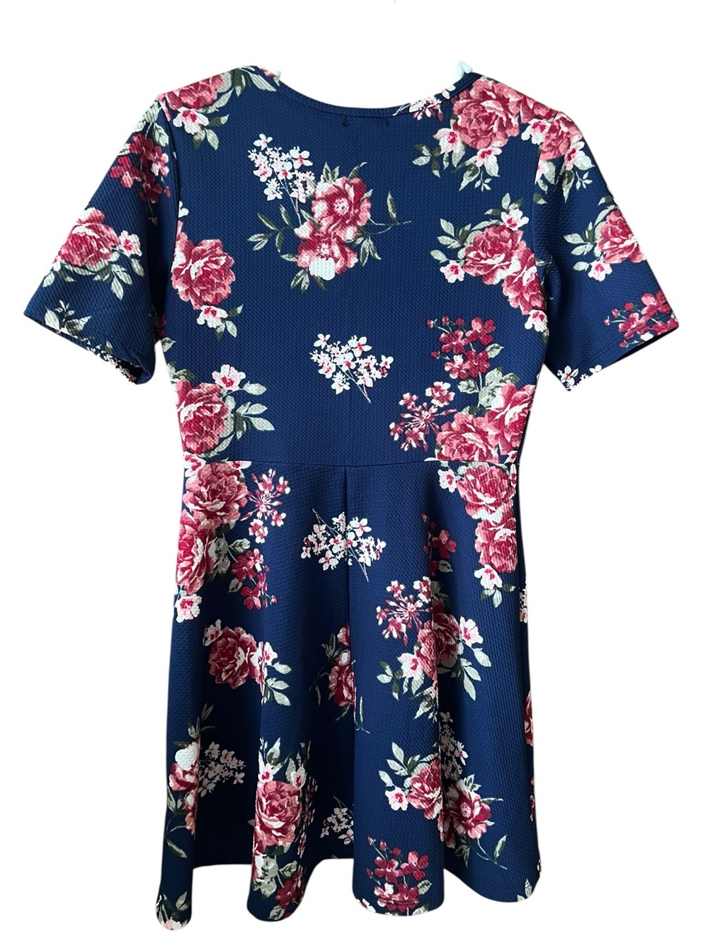 Navy Floral Fit & Flare Dress with Pink Roses by J for Justify - Picture 6 of 9